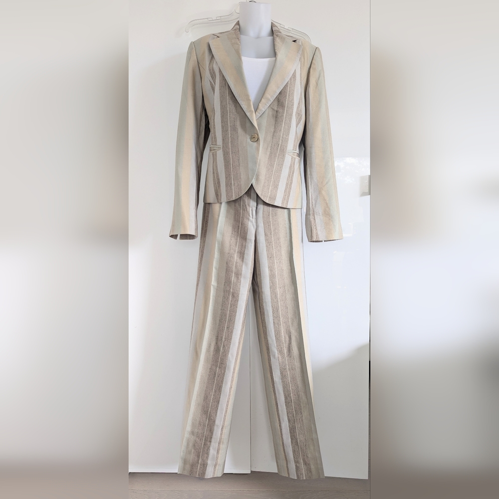 LAFAYETTE 148 Vintage Linen/Silk Blend Multi-Stripe Suit; Size 12 - Picture 3 of 16